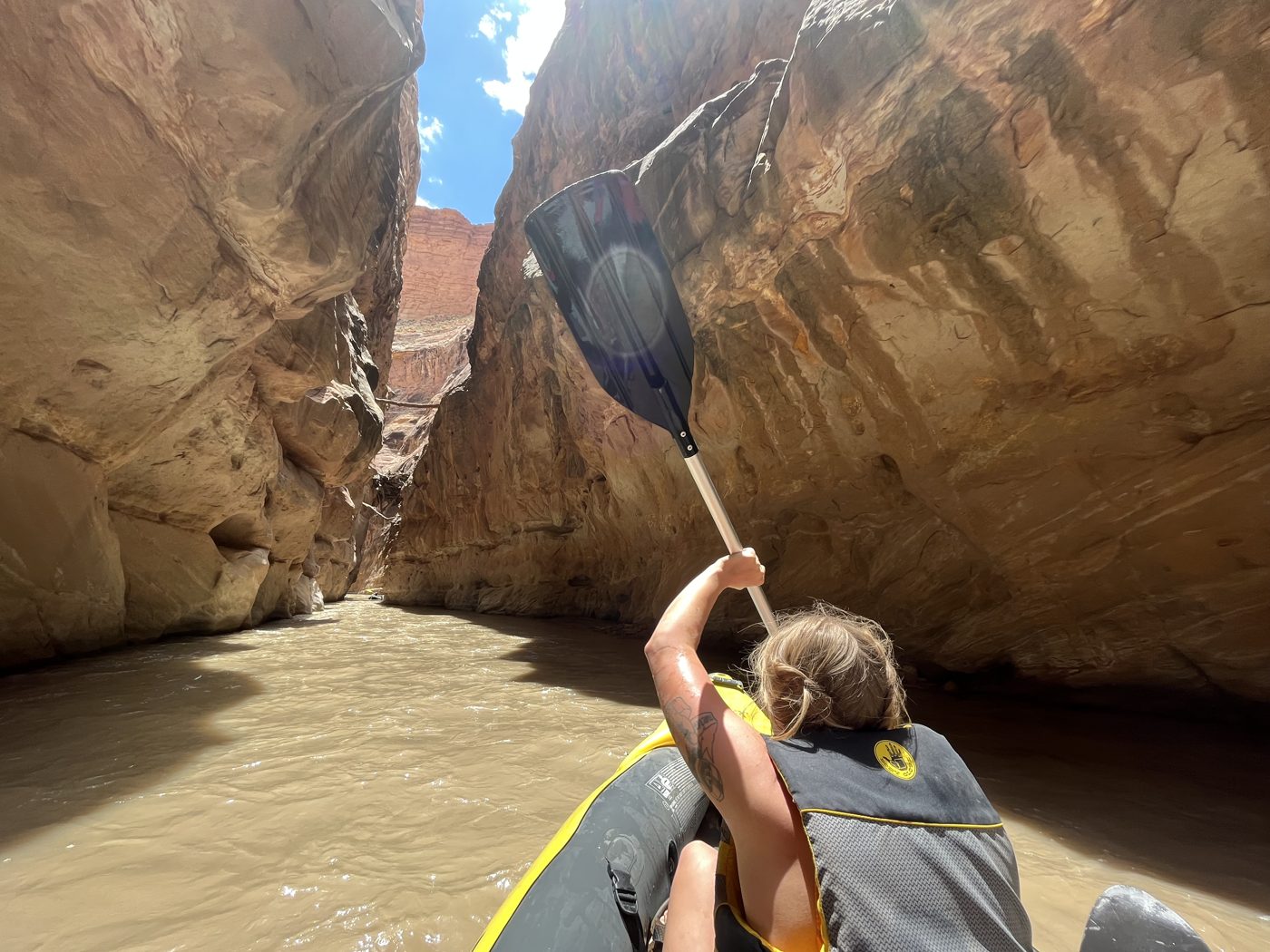 Paddling through a narrow canyon