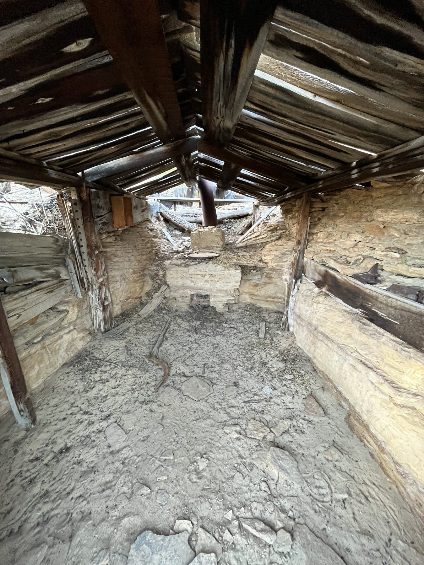 Interior of an old wooden cabin